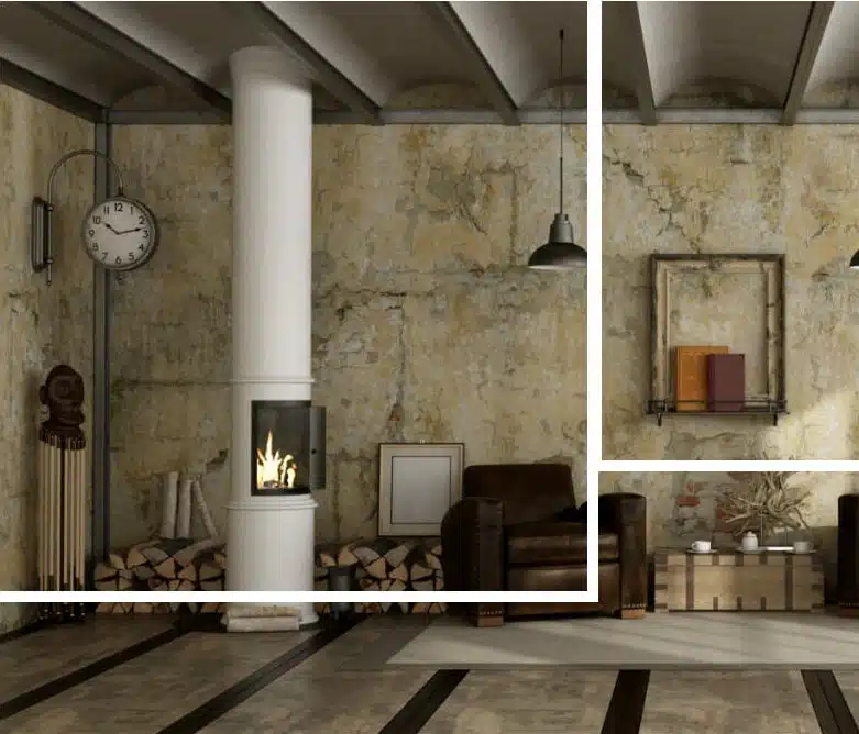 Poêle à bois dans une maison traditionnelle