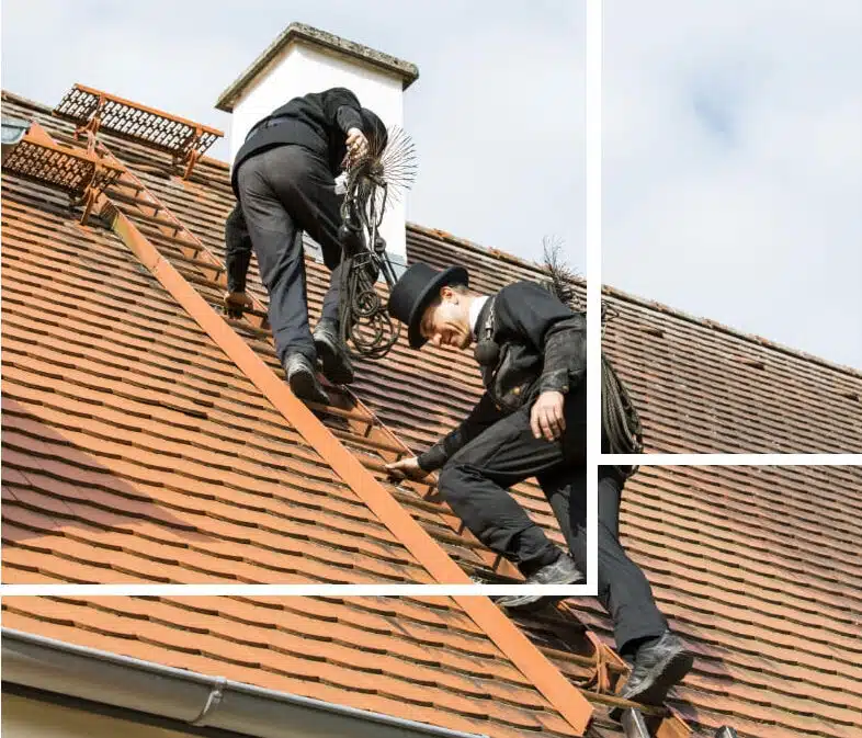 Hommes en train de grimper sur le toit